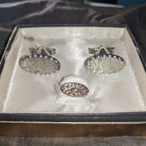 Vintage Silver Cufflink and Tie Pin Set (1960s)